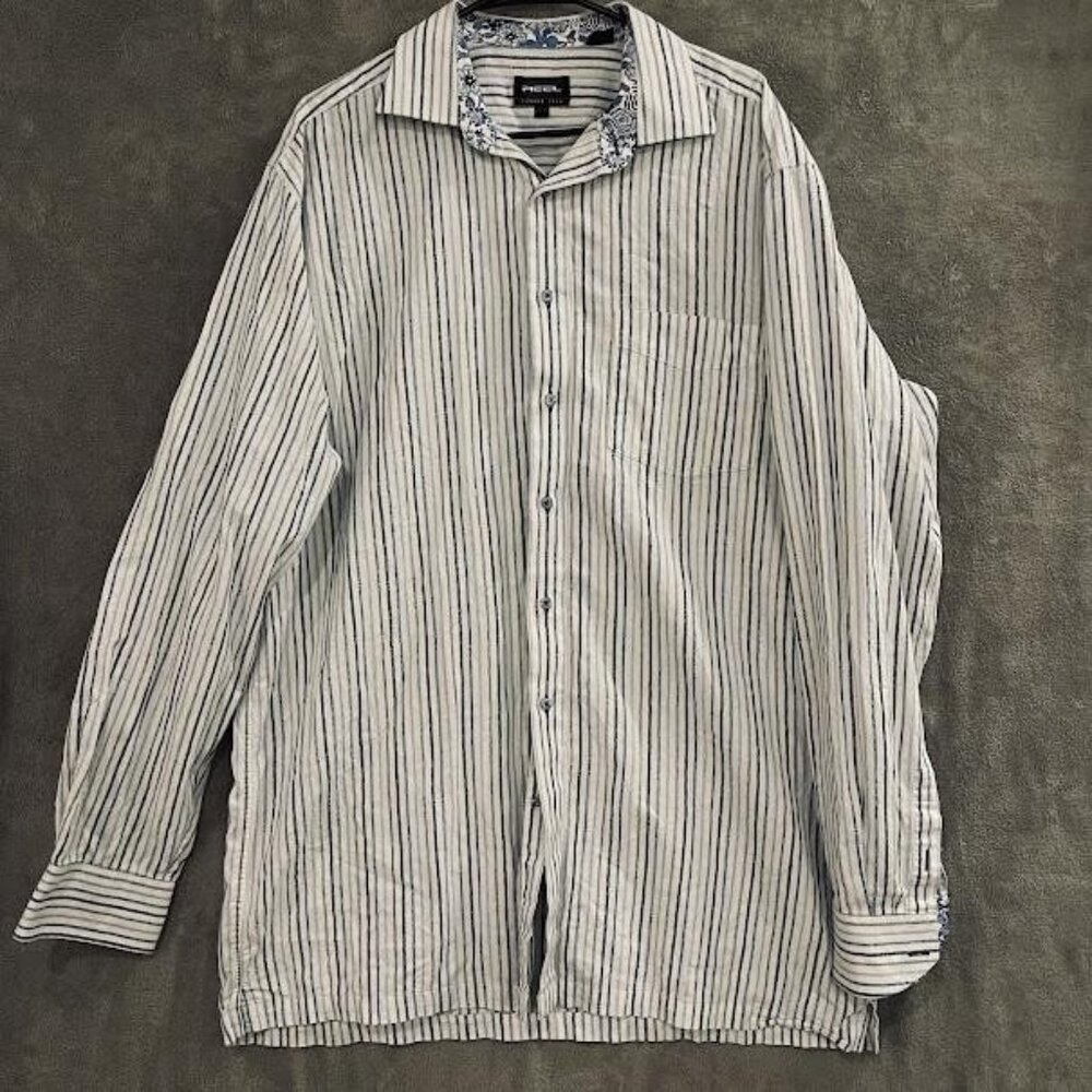 Cotton Reel Shirt Mens‎ XLT Extra Large Tall Striped Button Up Floral Cuff